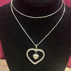 ❤️❤️925 Silver Open Double Heart Pendant NECKLACE